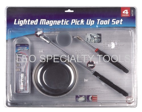 4pcs Magnetic Parts Tray & Pick up Tool & Inspection Mirror & LED Light